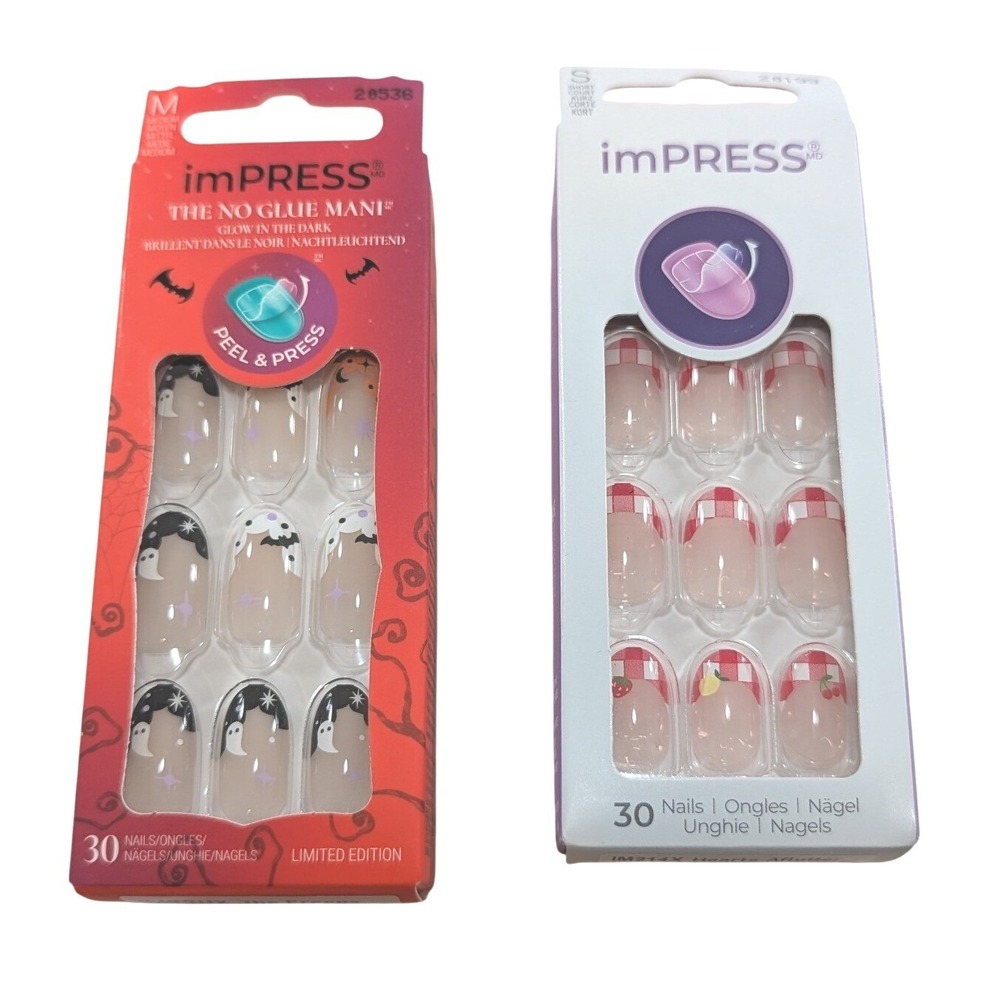 Kiss imPRESS Press On Nails Bundle Halloween Glow in the Dark & Gingham Fruit